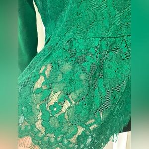 Anthropologie Knitted & Knotted Peplum Sweater, in Kelly Green Lace, S
